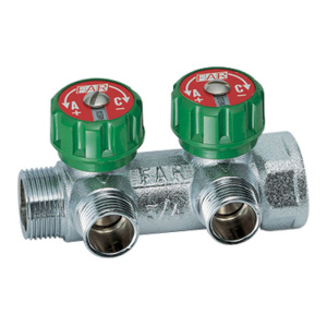 Коллектор регулирующий 3/4" (ВР-НР) с 2 отв. 1/2"EU с вставкой под плоское уплотнение