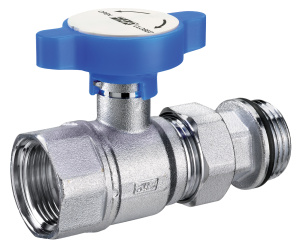 Кран шаровой 1", ВР-американка, с EPDM, под термометр, хромированный, цвет ручки синий FAR