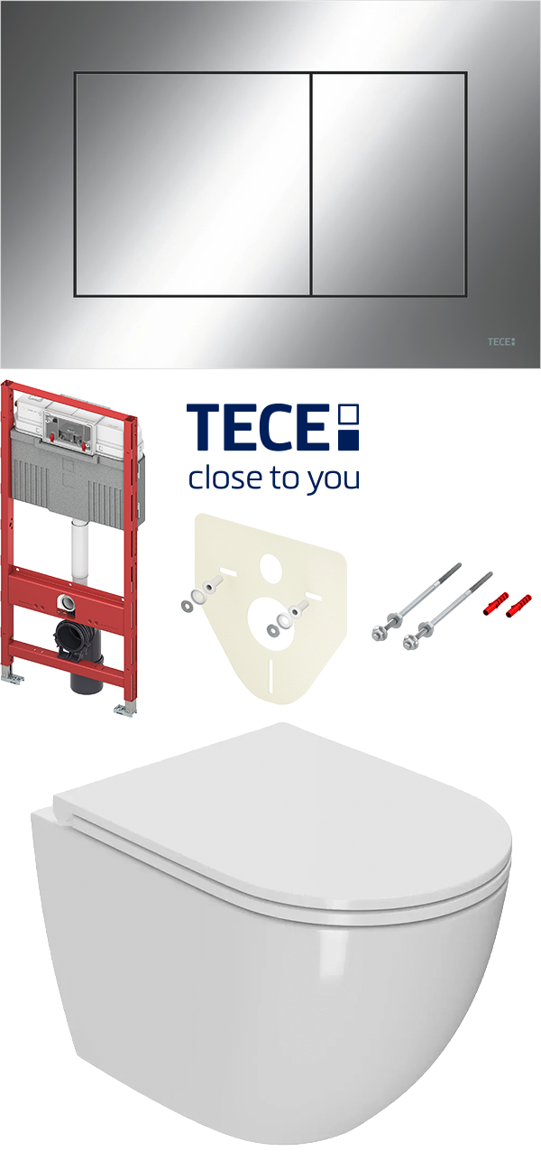 TCP CONNECT 2251110 Комплект инсталляции TECEbase 2.0: панель смыва TECEnow цвет хром глянец, крепление и шумоизоляция, с подвесным унитазом FLOW50 (TORNADO 3.0), сиденье с крышкой Soft close