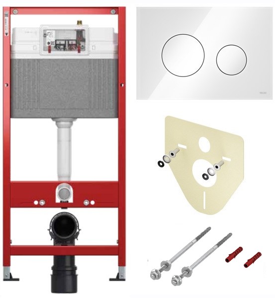 TECE K447650 TECEbase BASE 2.0 Комплект инсталляции 4 в 1 с панелью смыва ТЕСЕloop, стекло белое, клавиши белые, для установки подвесного унитаза