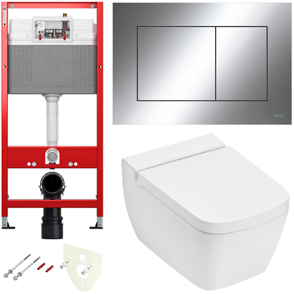 TECE 9400412.WC2 TECEone Полный комплект 5 в 1 для установки подвесного унитаз с крышкой/сиденьема, панель хром глянцевый, унитаз с крышкой/сиденьем TECEone