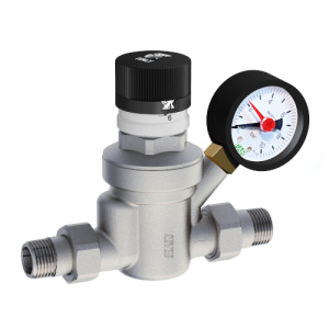 FAR FA 2879 34  Редуктор 3/4", НР-НР, с визуализацией давления, с манометром, хромированный