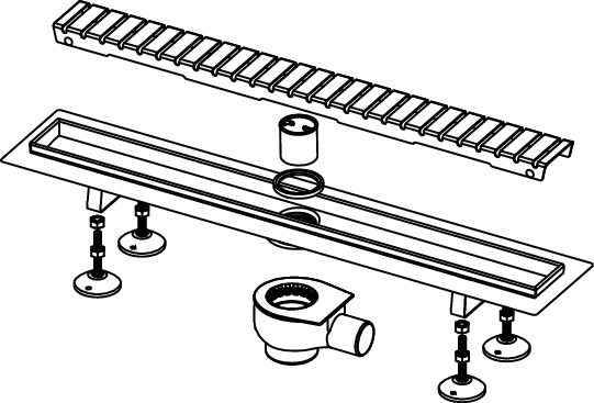 TECE KL9003 TECElinus Комплект TECElinus для монтажа дренажного канала с декоративной решеткой "swing", со стаканом с мембраной, длина 900 мм