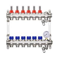 HEIMSHAFT 89002106    ProfiTherm Коллектор для теплого пола с расходомерами 6 выходов, 10 атм, в сборе с воздухоотводчиком, манометром, сливной арматурой, нержавеющая сталь