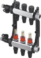 TECE 77311106 TECEfloor Коллектор стальной для теплого пола с подключением -Push, с расходомерами, подключение 1" НГ, выходы 16 push-fit, с блоком наполнения/опорожнения, 6 контуров