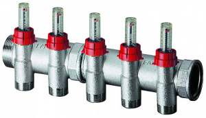 FAR FK 3970 C11402 MultiFAR Коллектор запорный 1 1/4", ВР-НР, с расходомерами, 2 отвода М24х19