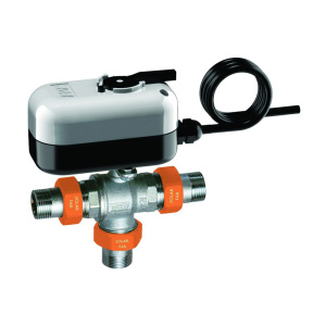 Кран шаровой 3-х ход., 3/4" (американки), SOLARFAR, сервопривод 8 сек, 220В