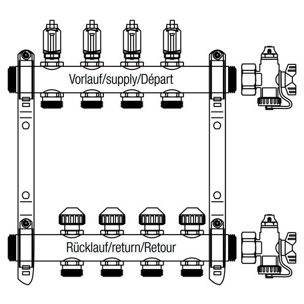 РЕХАУ 12080211002 RAUTHERM S Распределительный коллектор HKV-D 1", с расходомерами, 1",с расходомерами,  на 2 контура,  нержавеющая сталь, нержавеющая сталь