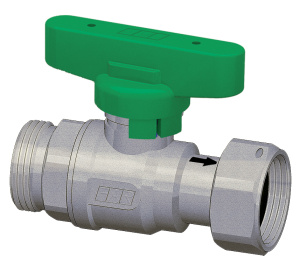 Кран шаровой хромир. с обратн. клапаном, 3/4' НР-накидн.гайка, (бабочка, зелен.)