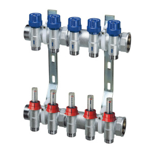 FAR FK 3971 C105  Терморегулирующий  запорный коллектор 1" с расходомер, 5 отвМ24х19, с кроншт.