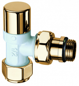 Вентиль запорный угловой 1/2" гайка М24х19 (бел/золот)