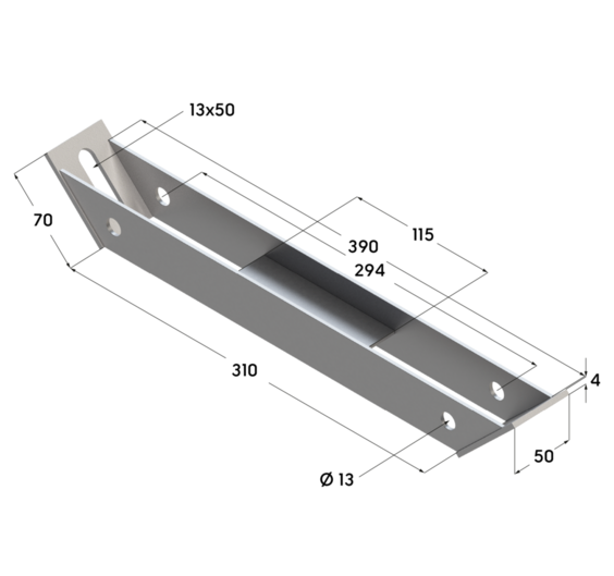 TERMOCLIP 09374001 Опора усиливающая 45˚ 38-41 L310 4F6 50x50x390, 4 мм