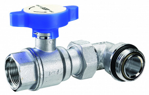 Кран шаровой 1"ВР х 1"НР с угольником, хром., красная ручка