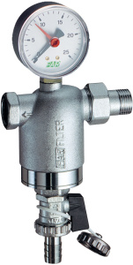 FAR FA 3946 12  Фильтр 1/2", НР-ВР, 300 мкм, с манометром, Tmax: 95 °С, 25 бар