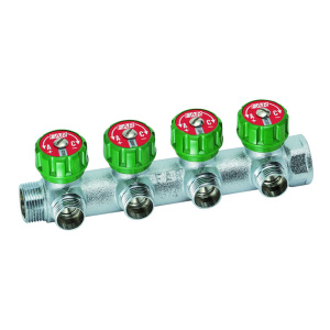 Коллектор регулирующий 3/4" (ВР-НР) с 4 отв. 1/2"EU с вставкой под плоское уплотнение