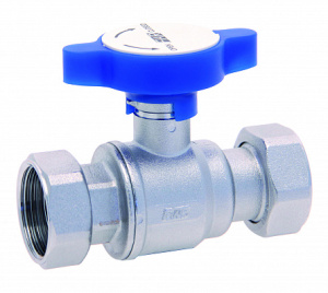 Кран шаровой 1"х1", хром., с 2 накид.гайками., красная ручка