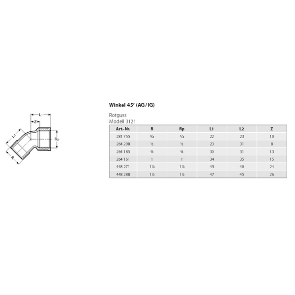 VIEGA 650711 Фитинг резьбовой отвод  45°, 2 x 2 наружная/наружная, бронза
