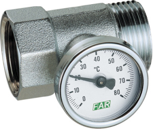 FAR FK 3432 1  Вставка 1", НР-ВР, с термометром 0-80 ﹾС, хромированная