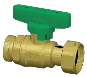 Кран шаровой латунный с обратн. клапаном, 3/4' НР-накидн.гайка, (бабочка, зелен.)