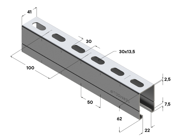 TERMOCLIP 09370003 Профиль монтажный TSC  41x62x6000, 2,5 мм