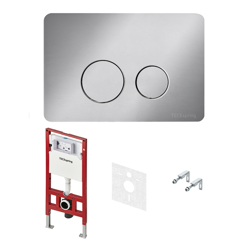 TECE S955302 TECEspring Комплект для установки подвесного унитаза: застенный модуль, металлическая панель смыва TECEspring SL, нержавеющая сталь, сатин