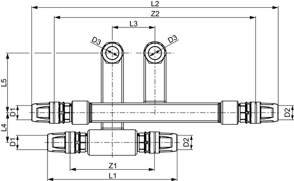 TECE 8740421 TECElogo Двойной тройник для подключения радиаторов 16 х 15Cu х 16
