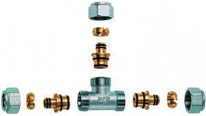 Тройник 1/2" с 3 концовками для м/п труб 20х2