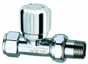 Вентиль термостатический прямой для металл. и пласт. труб 1/2" гайка М24х19 (серебро) (заменен на FL 0185 12P)