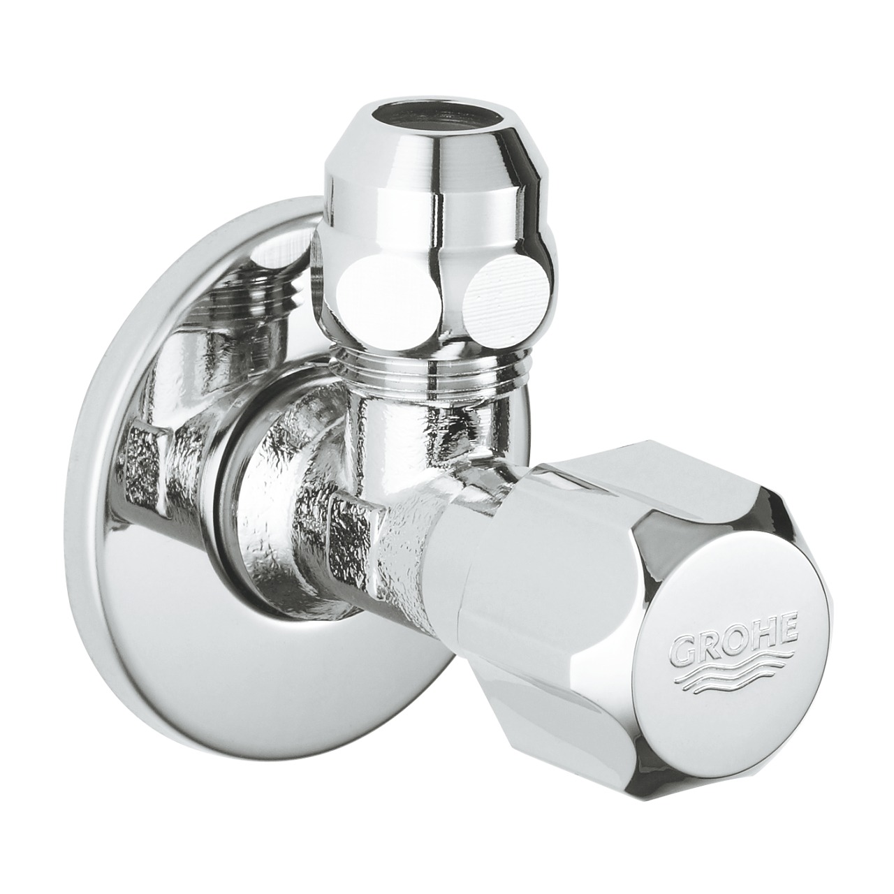 GROHE 2201700-1 Вентиль угловой, запорно-регулировочный, 1/2"х3/8"НН(цанга d10 мм), с отражателем, цвет хром глянец