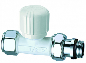 Вентиль термостатический прямой для металл. и пласт. труб 1/2" гайка М24х19(бел/сереб.) (заменен на FL 0195 12P)