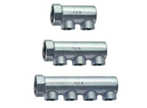 Коллектор концевой3/4"ВР с 2 отвод. 1/2"ВР, межосев.36мм