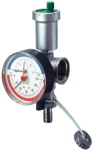 FAR FK 3442 11410  Хром. узел 1 1/4" (ВР) с автвоздухоотвод., термоман. (0-10 бар, 0-120 С) и сливкр.