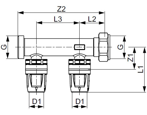 TECE 8730016 TECElogo Коллектор c накидной гайкой 16 х  3/4" , 2 контура