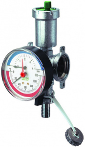 FAR FK 3446 1  Узел фланцевый 1", с автоматическим воздухоотводчиком, термоманометром и сливным краном, хромированный