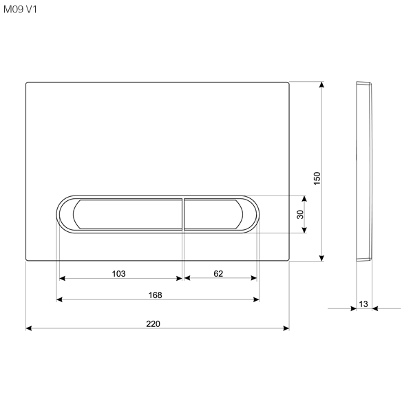 KK-POL 350/PPC/076-00-00 M09 Пластиковая панель смыва для инсталляции, цвет черный матовый