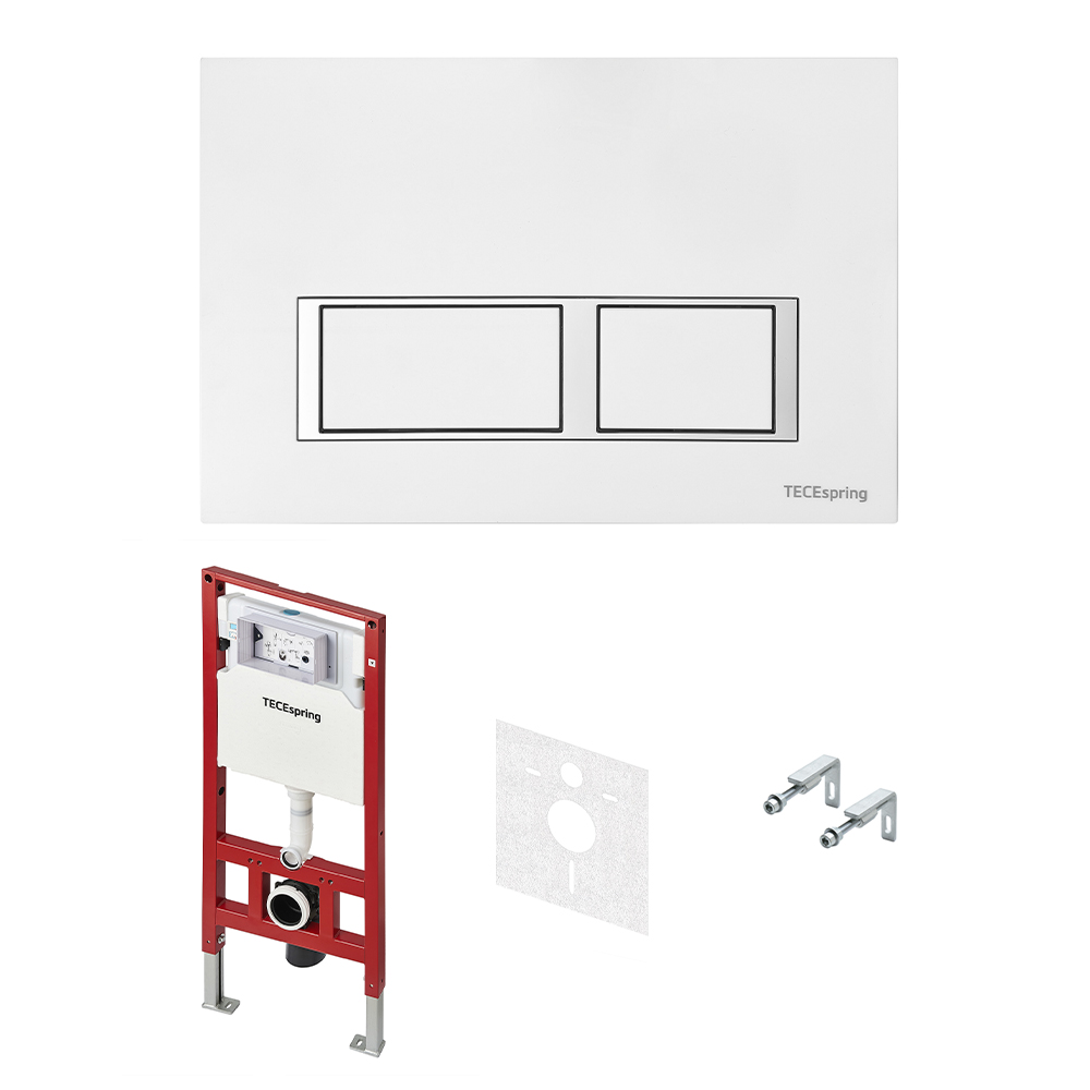 TECE S955203 Комплект для установки подвесного унитаза: застенный модуль TECEspring, пластиковая панель смыва TECEspring V, белый глянцевый