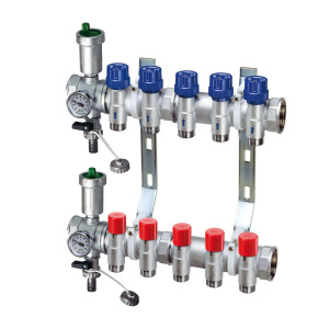 FAR FK 3468 13410  Терморегулирующий и запорн. коллект. 1" с 10 отв. евроконус 3/4 + код 3438