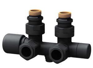 Н-узел с термо.и зап.клапанами, угл., М24х19 - 1/2"НР, черный