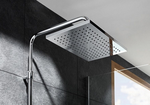 ROCA 5A9C90C00 EVEN-M Square Душевая стойка с верхним душем и смесителем с изливом, хром глянцевый