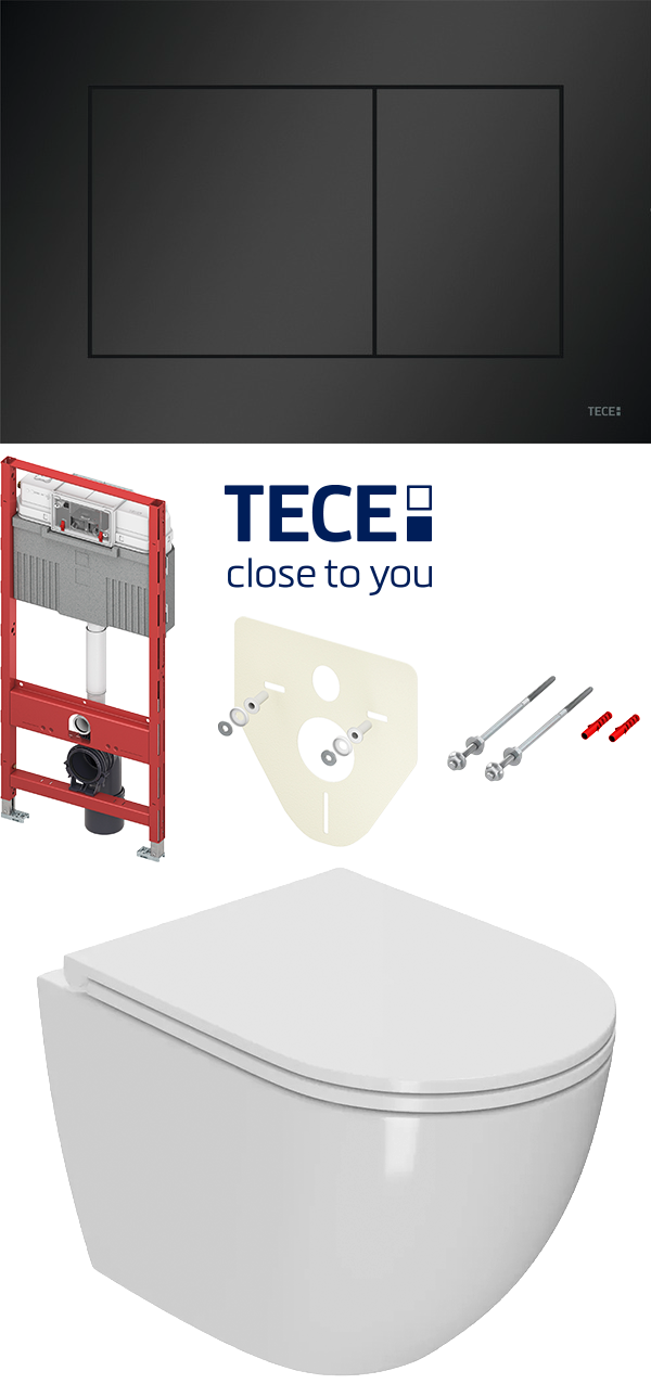 TCP CONNECT 2251140 Комплект инсталляции TECEbase 2.0: панель смыва TECEnow цвет черный матовый, крепление и шумоизоляция, с подвесным унитазом FLOW50 (TORNADO 3.0), сиденье с крышкой Soft close