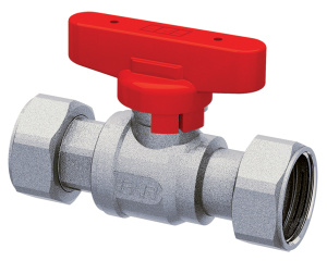 Кран шаровой 1/2",хромир. 3/4" накид.гайки (бабочка, красн.)