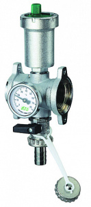 FAR FK 3445 1  Узел фланцевый 1", с автоматическим воздухоотводчиком, термометром и сливным краном, хромированный