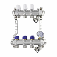 HEIMSHAFT 89002203 ProfiTherm Коллектор с термостатическими вставками 3 выхода, 10 атм, в сборе с воздухоотводчиком, манометром, сливной арматурой, нержавеющая сталь