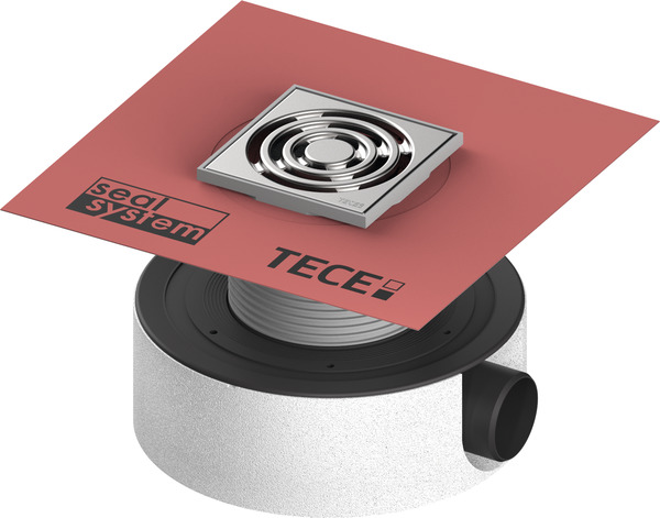 TECE 3601104 TECEdrainpoint S 114 Трап дренажный  горизонтальный, "низкий" - DN 50, со звукоизоляционным монтажным элементом, верхняя часть трапа с пластиковой рамкой решетки и установленной на заводе манжетой Seal System