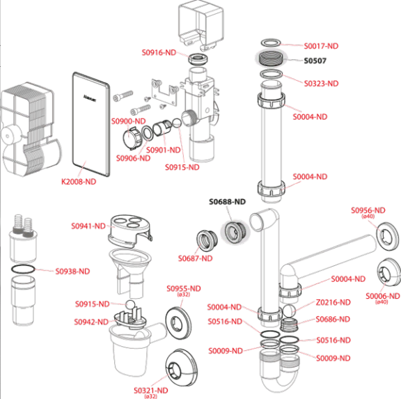 ALCAPLAST AKS5 Сифон для сбора конденсата с сухим затвором (шариком для сбрасываемого конденсата), с держателем для трубок DN32