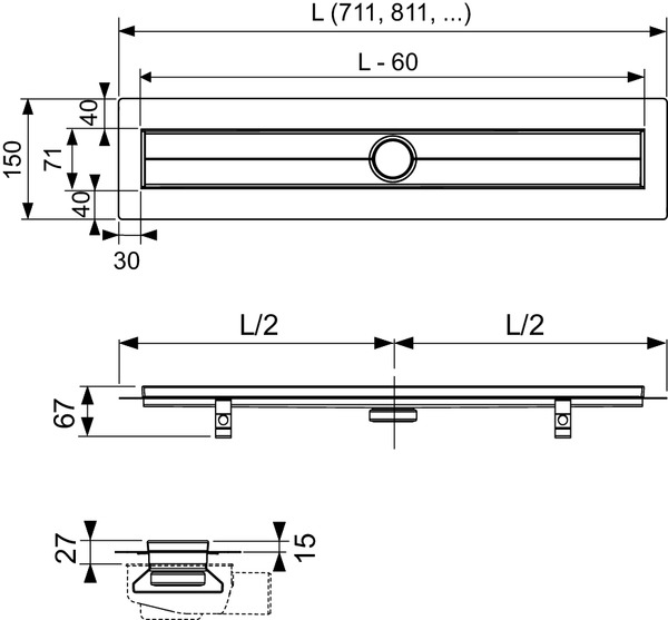 TECE 600700 TECEdrainline Дренажный канал, прямой, 70 см