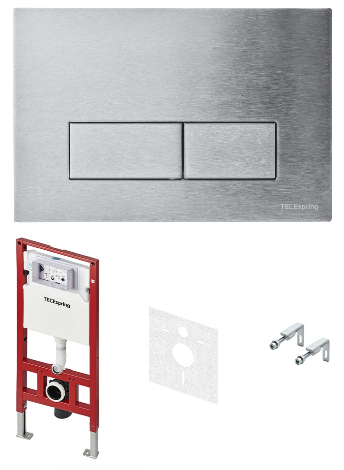 TECE S955301 TECEspring Комплект для установки подвесного унитаза: застенный модуль, металлическая панель смыва TECEspring S, нержавеющая сталь, сатин