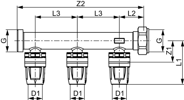 TECE 8730017 TECElogo Коллектор c накидной гайкой TECElogo16 х  3/4" , 3 контура