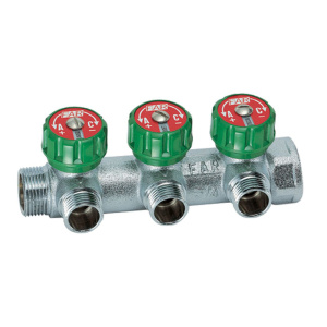 Коллектор регулирующий 3/4" (ВР-НР) с 3 отв. 1/2"EU с вставкой под плоское уплотнение
