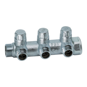 FAR FK 3870 3412UN MultiFAR Коллектор запорно-балансировочный 3/4" на 3 отвода 1/2"EU c вставкой под уплотнение
